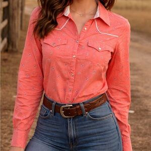 ROCKIES x Vintage Coral Bandana Print Pearl Snap Western Shirt Sz S Like New